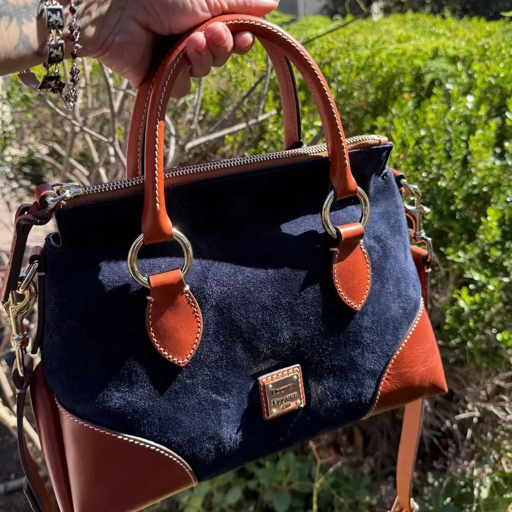 Dooney & Bourke Florentine Leather Suede Satchel Navy Cognac Crossbody Bag - Picture 14 of 15